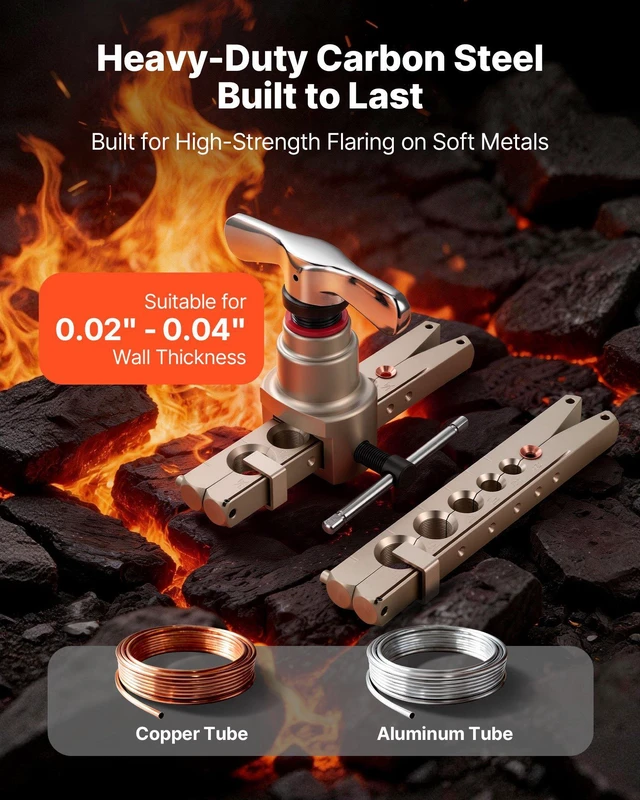 Alt view image 5 of 8 - VEVOR Flaring Tool HVAC, 45° Eccentric Single Flaring Tool for 1/4"-3/4" & 6-19mm Copper Aluminum Tubes - with Metric & SAE Clamps, Tube Cutter & Toolbox for Refrigeration Air Conditioner Repair