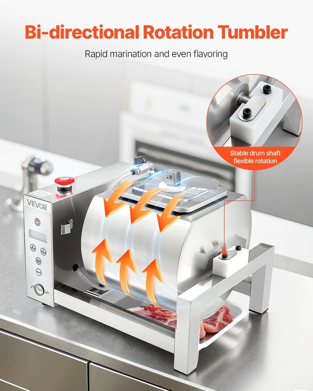 Alt view image 3 of 8 - VEVOR Meat Tumbler Marinator, 10L Vacuum Tumbler Marinating Machine with Automatic Bidirectional Rotation, Stainless Steel Vacuum Curing Machine for Chicken Steak Pork, Home & Commercial Use