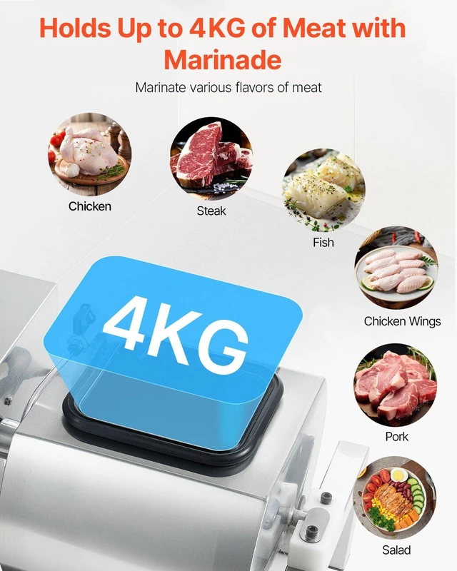 Alt view image 2 of 8 - VEVOR Meat Tumbler Marinator, 10L Vacuum Tumbler Marinating Machine with Automatic Bidirectional Rotation, Stainless Steel Vacuum Curing Machine for Chicken Steak Pork, Home & Commercial Use