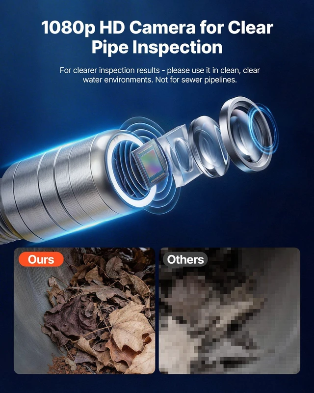 Alt view image 3 of 8 - VEVOR 2026 Upgraded Sewer Camera with WiFi, 164ft/50m Drain Pipeline Camera, IP68 Snake Plumbing Cameras with Light - 12 LEDS, Wireless WiFi Connectivity to Phone/Tablet for Sewer Duct Pipe Inspection