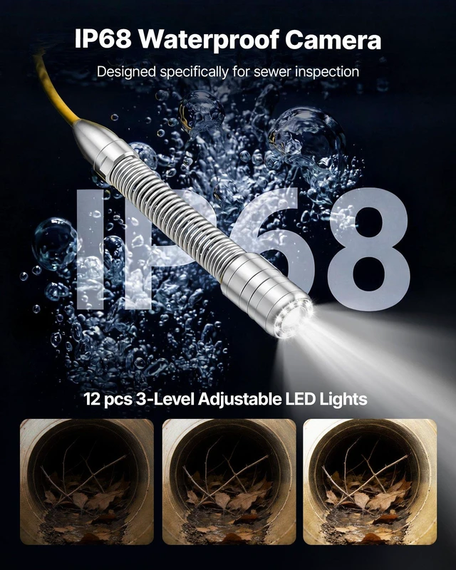 Alt view image 5 of 8 - VEVOR 2026 Upgraded Sewer Camera with WiFi, 164ft/50m Drain Pipeline Camera, IP68 Snake Plumbing Cameras with Light - 12 LEDS, Wireless WiFi Connectivity to Phone/Tablet for Sewer Duct Pipe Inspection