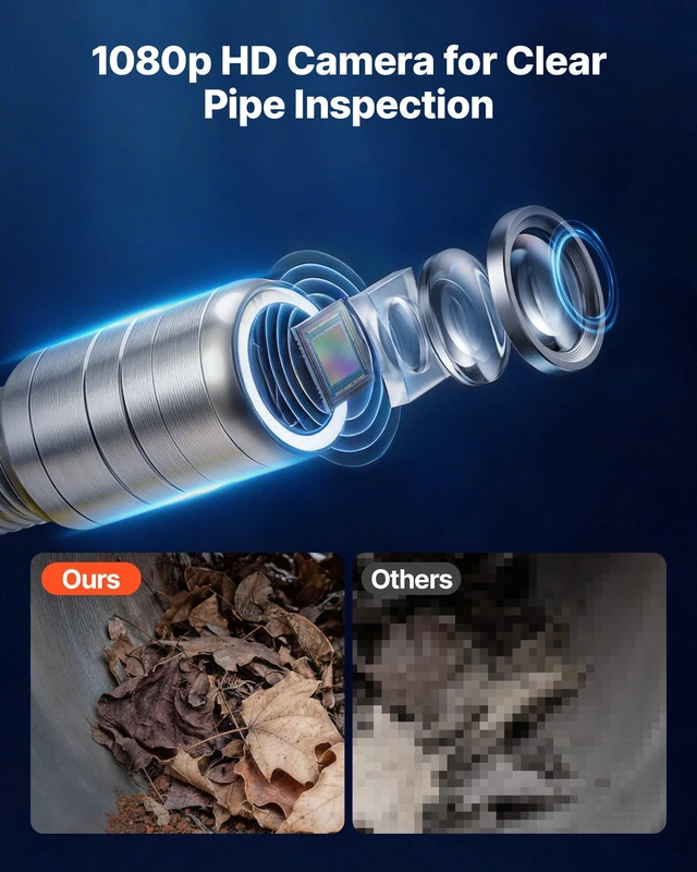 Alt view image 3 of 8 - VEVOR 2026 Upgraded Sewer Camera with WiFi, 65.6ft/20m Drain Pipeline Camera, IP68 Snake Plumbing Cameras with Light- 12 LEDS, Wireless WiFi Connectivity to Phone/Tablet for Sewer Duct Pipe Inspection