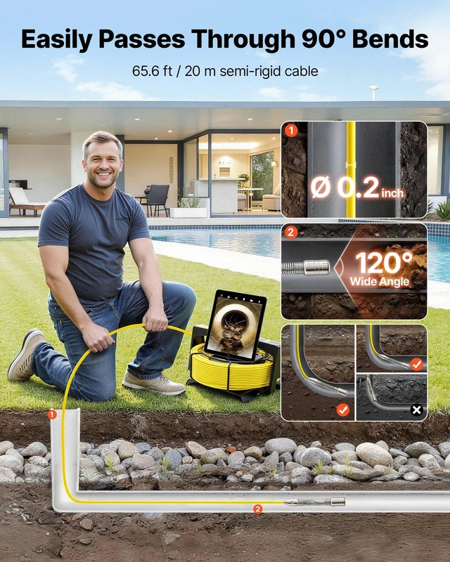 Alt view image 4 of 8 - VEVOR 2026 Upgraded Sewer Camera with WiFi, 65.6ft/20m Drain Pipeline Camera, IP68 Snake Plumbing Cameras with Light- 12 LEDS, Wireless WiFi Connectivity to Phone/Tablet for Sewer Duct Pipe Inspection