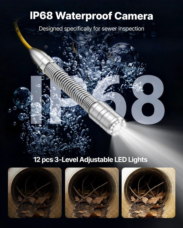 Alt view image 5 of 8 - VEVOR 2026 Upgraded Sewer Camera with WiFi, 98.4ft/30m Drain Pipeline Camera, IP68 Snake Plumbing Cameras with Light- 12 LEDS, Wireless WiFi Connectivity to Phone/Tablet for Sewer Duct Pipe Inspection