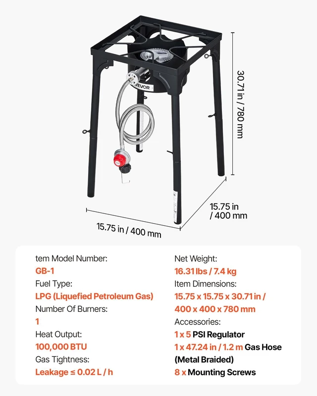 Alt view image 7 of 8 - VEVOR Single Burner Outdoor Propane Gas Stove, 100,000 BTU Propane LPG Gas Camping Stove, Heavy Duty Carbon Steel Outdoor Cooker, with Tall Stand & PSI Regulator, for BBQ Camp Home Patio RV Cooking