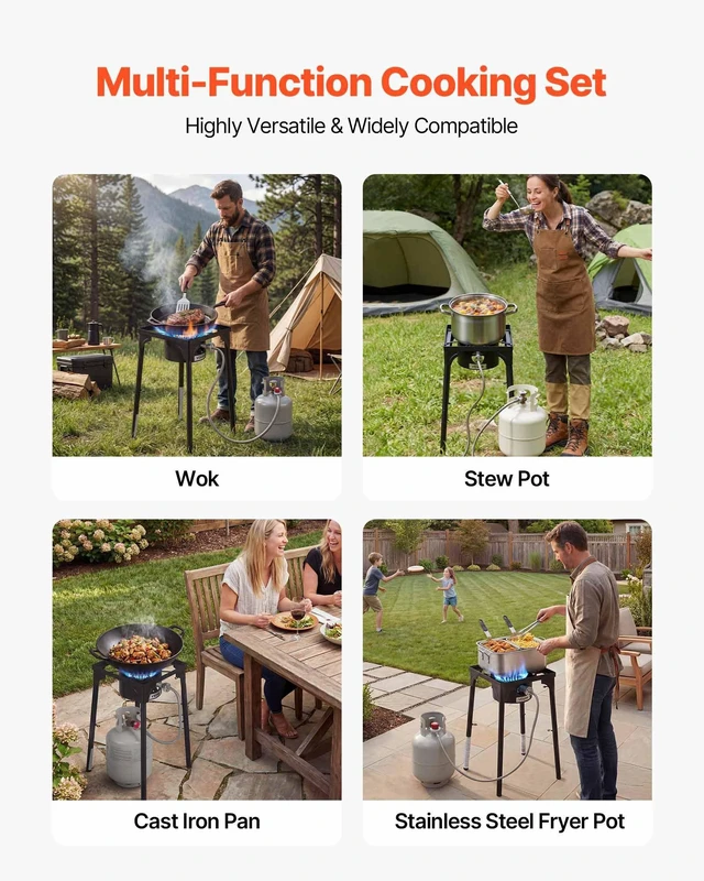Alt view image 6 of 8 - VEVOR Single Burner Outdoor Propane Gas Stove, 100,000 BTU Propane LPG Gas Camping Stove, Heavy Duty Carbon Steel Outdoor Cooker, with Tall Stand & PSI Regulator, for BBQ Camp Home Patio RV Cooking