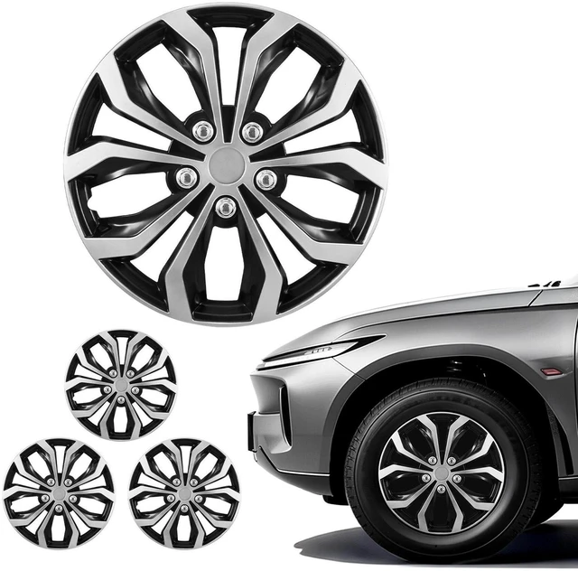 Main image of VEVOR Hubcaps Wheel Covers, 16 Inch Set of 4 Wheel Rim Cover Hubcaps OEM Replacement, R16 Size Snap On Car Hub Caps, Universal 10-Spoke ABS Tire Rim Caps for Hyundai Chevrolet Ford Honda, Silver/Black