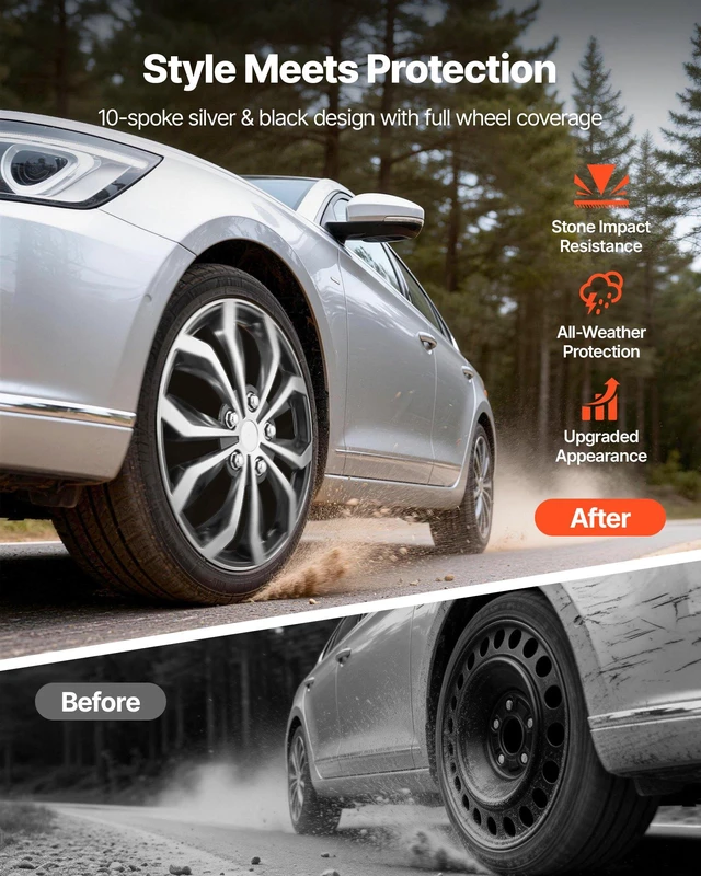 Alt view image 4 of 7 - VEVOR Hubcaps Wheel Covers, 16 Inch Set of 4 Wheel Rim Cover Hubcaps OEM Replacement, R16 Size Snap On Car Hub Caps, Universal 10-Spoke ABS Tire Rim Caps for Hyundai Chevrolet Ford Honda, Silver/Black
