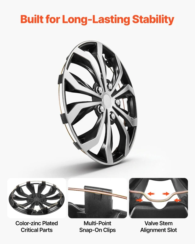 Alt view image 5 of 7 - VEVOR Hubcaps Wheel Covers, 16 Inch Set of 4 Wheel Rim Cover Hubcaps OEM Replacement, R16 Size Snap On Car Hub Caps, Universal 10-Spoke ABS Tire Rim Caps for Hyundai Chevrolet Ford Honda, Silver/Black