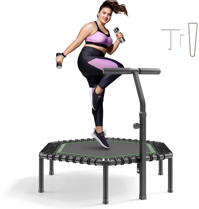 Main image of VEVOR 54.5 Inch Mini Trampoline, 450 lbs Max Load Fitness Rebounder, Stable & Quiet Small Trampoline with 3 Levels Height Adjustable & Foam Handle, Exercise Rebounder for Adults Indoor/Garden Workout