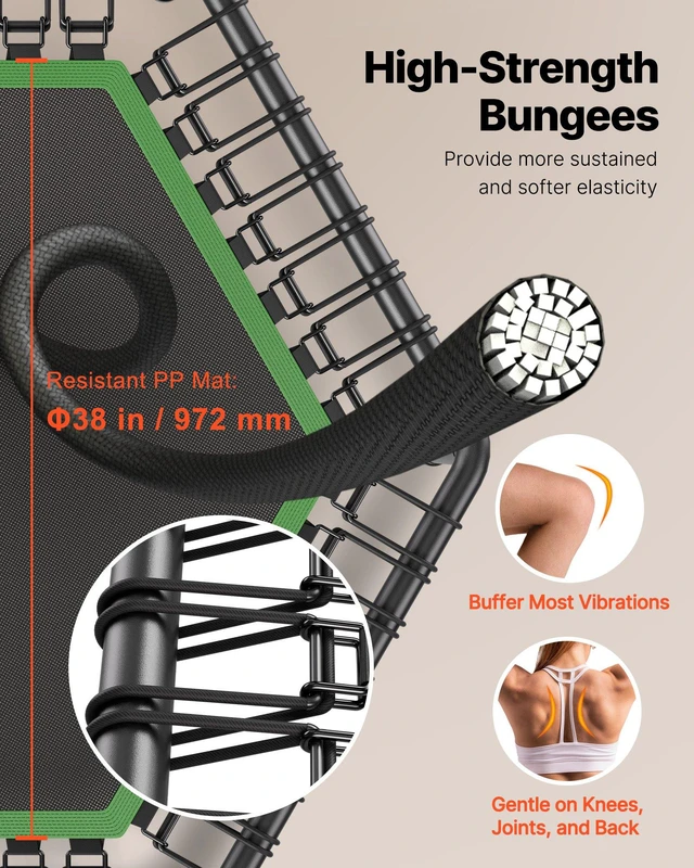 Alt view image 3 of 8 - VEVOR 54.5 Inch Mini Trampoline, 450 lbs Max Load Fitness Rebounder, Stable & Quiet Small Trampoline with 3 Levels Height Adjustable & Foam Handle, Exercise Rebounder for Adults Indoor/Garden Workout