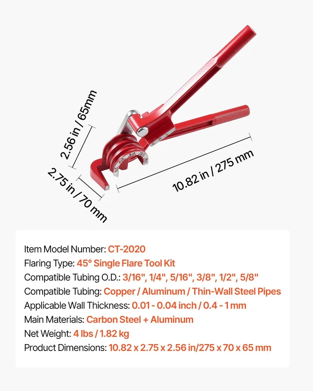 Alt view image 7 of 8 - VEVOR 3/16" Brake Line Repair Kit, 45° Single Brake Line Flaring Tool Kit, 25FT Copper-Coated Brake Line with 20 Fittings & 2 Unions, 3-in-1 Tube Bender (1/4", 5/16", 3/8"), Tube Cutter Included