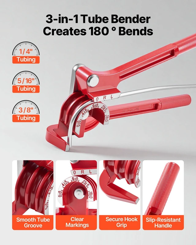 Alt view image 6 of 8 - VEVOR 3/16" Brake Line Repair Kit, 45° Single Brake Line Flaring Tool Kit, 25FT Copper-Coated Brake Line with 20 Fittings & 2 Unions, 3-in-1 Tube Bender (1/4", 5/16", 3/8"), Tube Cutter Included