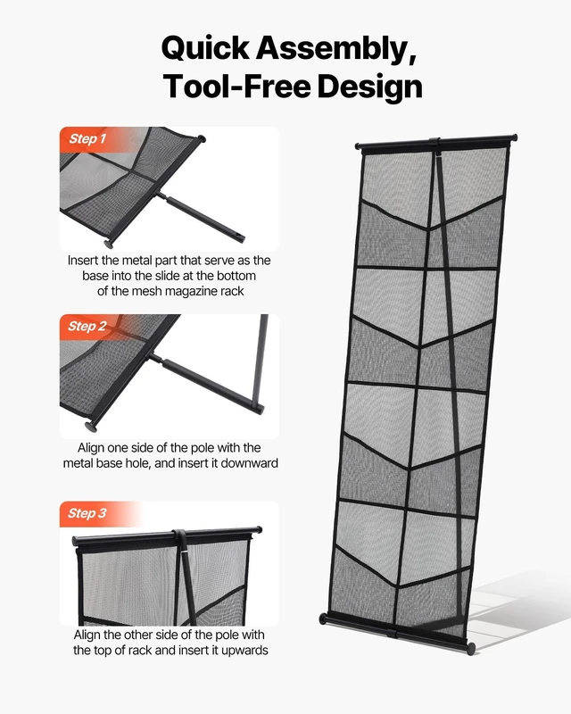 Alt view image 5 of 8 - VEVOR Brochure Display Stand, 4-Tier 8 Pockets Mesh Literature Display Holder, Floor Standing Magazine Newspaper Catalog Rack, Lightweight and Portable with Carrying Bag for Shop Exhibitions Office