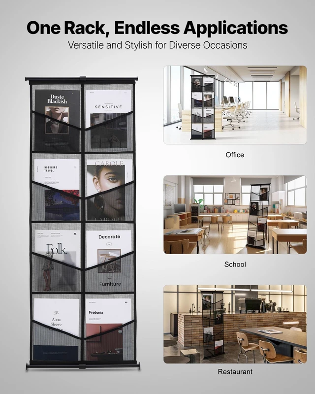 Alt view image 6 of 8 - VEVOR Brochure Display Stand, 4-Tier 8 Pockets Mesh Literature Display Holder, Floor Standing Magazine Newspaper Catalog Rack, Lightweight and Portable with Carrying Bag for Shop Exhibitions Office