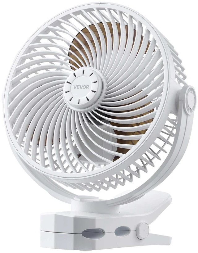 Main image of VEVOR Portable Clip Fan, Rechargeable Clip On Fan, USB Port with 3 Speeds & Circulation Mode, Strong Airflow Sturdy Clamp, Long Runtime for Desk, Golf Cart, Outdoor Camping Treadmill, Office, White