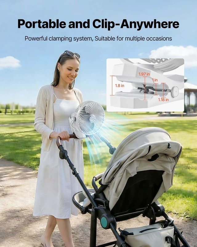 Alt view image 5 of 8 - VEVOR Portable Clip Fan, Rechargeable Clip On Fan, USB Port with 3 Speeds & Circulation Mode, Strong Airflow Sturdy Clamp, Long Runtime for Desk, Golf Cart, Outdoor Camping Treadmill, Office, White