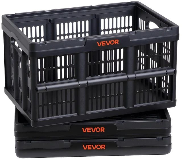 Main image of VEVOR Plastic Collapsible Storage Bins, 45L 3 Packs, Stackable Folding Storage Crates with Handles, Holds 33 lbs Per Bin, Foldable Heavy Duty Containers, Space-Saving Baskets, for Home Organizing