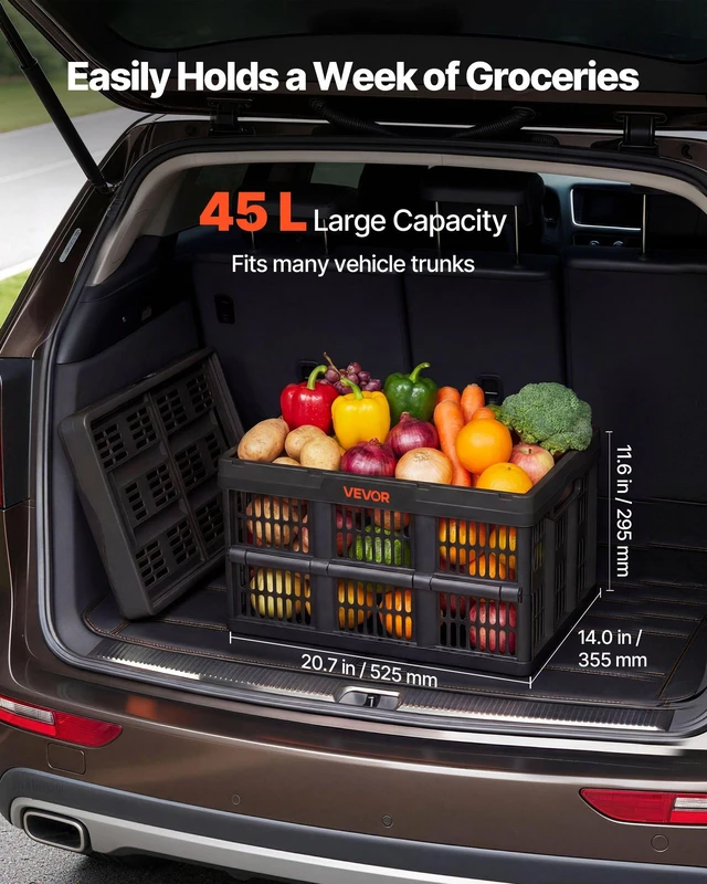Alt view image 2 of 8 - VEVOR Plastic Collapsible Storage Bins, 45L 3 Packs, Stackable Folding Storage Crates with Handles, Holds 33 lbs Per Bin, Foldable Heavy Duty Containers, Space-Saving Baskets, for Home Organizing