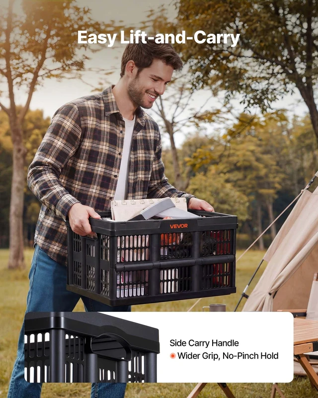 Alt view image 5 of 8 - VEVOR Plastic Collapsible Storage Bins, 45L 3 Packs, Stackable Folding Storage Crates with Handles, Holds 33 lbs Per Bin, Foldable Heavy Duty Containers, Space-Saving Baskets, for Home Organizing
