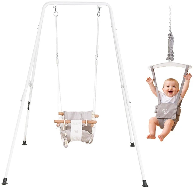 Main image of VEVOR Toddler Swing and Jumper, 2 in 1 Swing Set and Bouncer, Soft Cushion with Foldable A-Frame Metal Stand, Heavy-Duty Thick Ropes, Easy to Install and Store, for Indoor or Outdoor Play, Gray