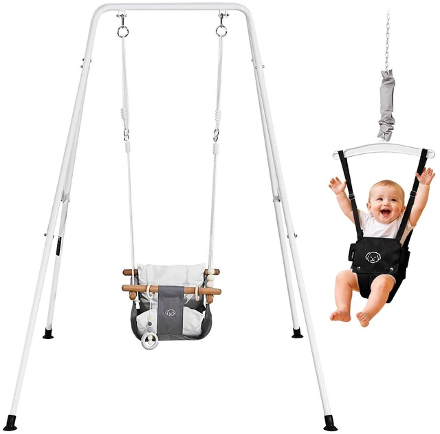 Main image of VEVOR Toddler Swing and Jumper, 2 in 1 Swing Set and Bouncer, Soft Cushion with Foldable A-Frame Metal Stand, Heavy-Duty Thick Ropes, Easy to Install and Store, for Indoor or Outdoor Play, Black
