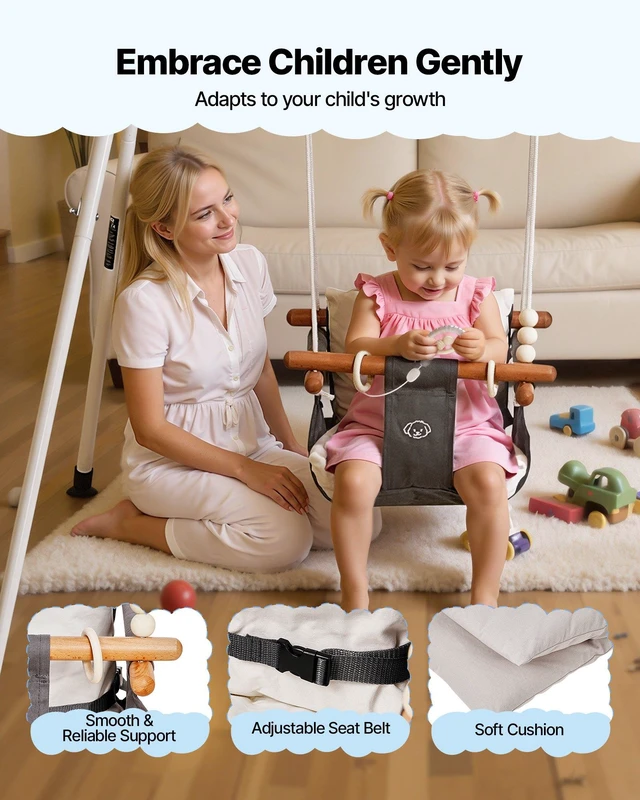 Alt view image 4 of 8 - VEVOR Toddler Swing and Jumper, 2 in 1 Swing Set and Bouncer, Soft Cushion with Foldable A-Frame Metal Stand, Heavy-Duty Thick Ropes, Easy to Install and Store, for Indoor or Outdoor Play, Black