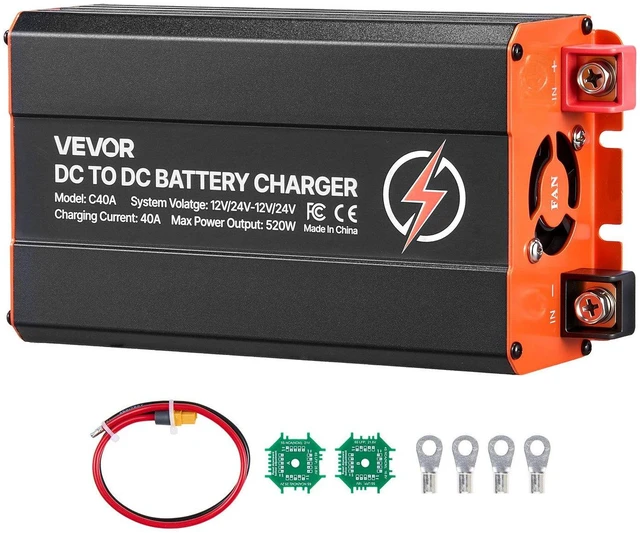 Main image of VEVOR DC to DC Battery Charger, 520W, 40A Alternator Charger, Fast DC-DC Charging for Portable Power Stations, Compatible with LiFePO4 Lead-Acid AGM GEL Batteries, 12V/24V-12V/24V, for RV Home Backup