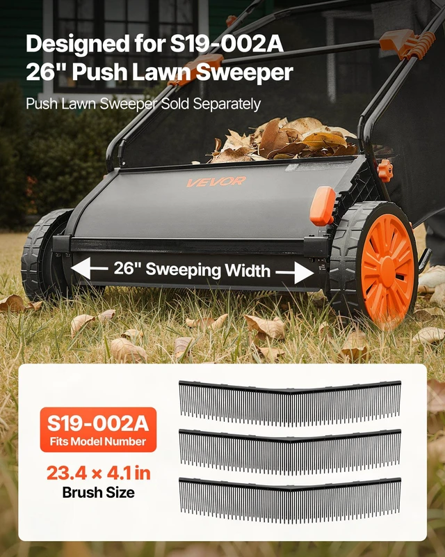 Alt view image 2 of 8 - VEVOR 3 Packs Lawn Sweeper Brush Replacement, Compatible with VEVOR 26 in Lawn & Leaf Collector Sweepers, Yard Sweeper Brush Paddle with Durable V-Shaped Bristles for Easy Grass Leaf Cleanup