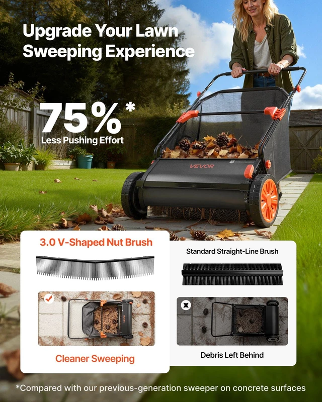 Alt view image 4 of 8 - VEVOR 3 Packs Lawn Sweeper Brush Replacement, Compatible with VEVOR 26 in Lawn & Leaf Collector Sweepers, Yard Sweeper Brush Paddle with Durable V-Shaped Bristles for Easy Grass Leaf Cleanup