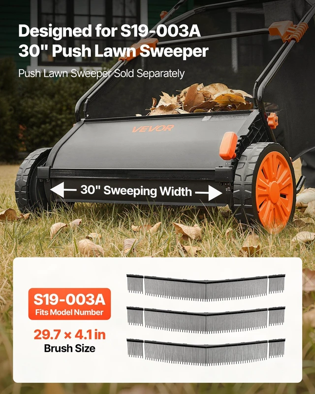 Alt view image 2 of 8 - VEVOR 3 Packs Lawn Sweeper Brush Replacement, Compatible with VEVOR 30 in Lawn & Leaf Collector Sweepers, Yard Sweeper Brush Paddle with Durable V-Shaped Bristles for Easy Grass Leaf Cleanup