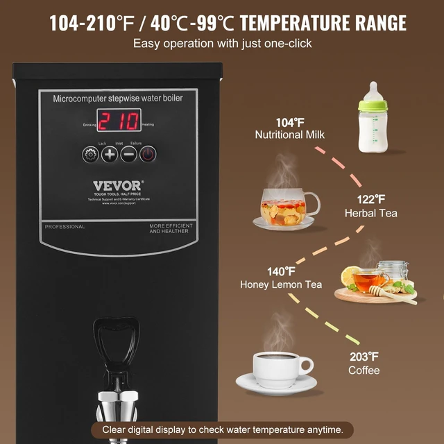 Alt view image 3 of 8 - VEVOR Commercial Water Boiler, Electric Hot Water Dispenser with 316 Stainless Steel Heating Tube, 1500W Step-by-step Fast Heating 50L per Hour Hot Water Boiler, for Coffee Tea Restaurant Office