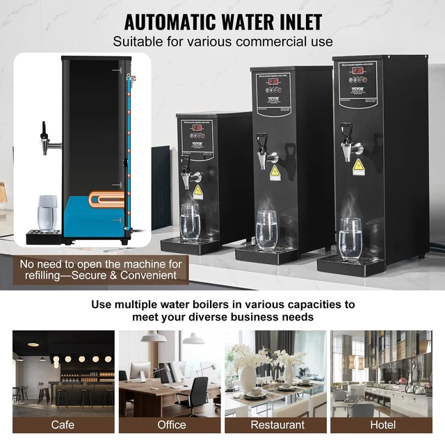 Alt view image 4 of 8 - VEVOR Commercial Water Boiler, Electric Hot Water Dispenser with 316 Stainless Steel Heating Tube, 1500W Step-by-step Fast Heating 50L per Hour Hot Water Boiler, for Coffee Tea Restaurant Office