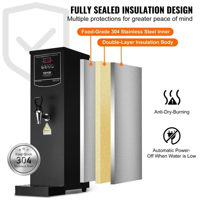 Alt view image 6 of 8 - VEVOR Commercial Water Boiler, Electric Hot Water Dispenser with 316 Stainless Steel Heating Tube, 1500W Step-by-step Fast Heating 50L per Hour Hot Water Boiler, for Coffee Tea Restaurant Office