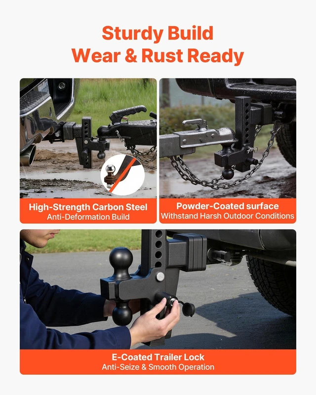 Alt view image 5 of 8 - VEVOR Adjustable Trailer Hitch, Fit 2.5 Inch Receiver, Trailer Hitch Mount with 2 Inch & 2-5/16 Inch Balls, 28000 lbs GTW, 8 Inch Drop, Towing Ball Mounts for RVs, Off-Road Vehicles and Trucks, Black