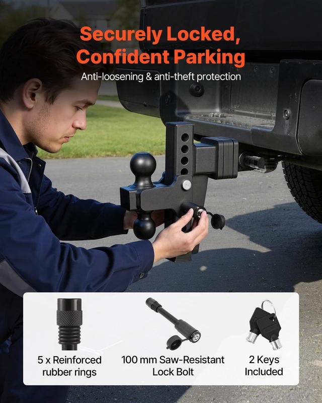 Alt view image 6 of 8 - VEVOR Adjustable Trailer Hitch, Fit 2.5 Inch Receiver, Trailer Hitch Mount with 2 Inch & 2-5/16 Inch Balls, 28000 lbs GTW, 8 Inch Drop, Towing Ball Mounts for RVs, Off-Road Vehicles and Trucks, Black
