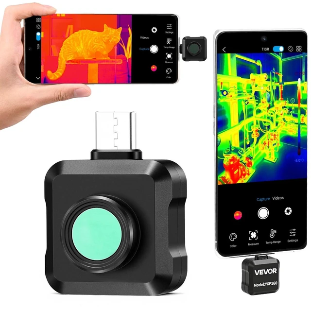 Main image of VEVOR Thermal Imaging Camera for Android, 320 x 240 TISR Super Resolution, 25HZ Refresh Rate Infrared Thermal Imager for Smartphone Tablet, 160 x 120 IR Resolution, -4°F to 1022°F & 15 Color Palettes