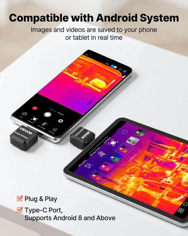 Alt view image 4 of 8 - VEVOR Thermal Imaging Camera for Android, 320 x 240 TISR Super Resolution, 25HZ Refresh Rate Infrared Thermal Imager for Smartphone Tablet, 160 x 120 IR Resolution, -4°F to 1022°F & 15 Color Palettes