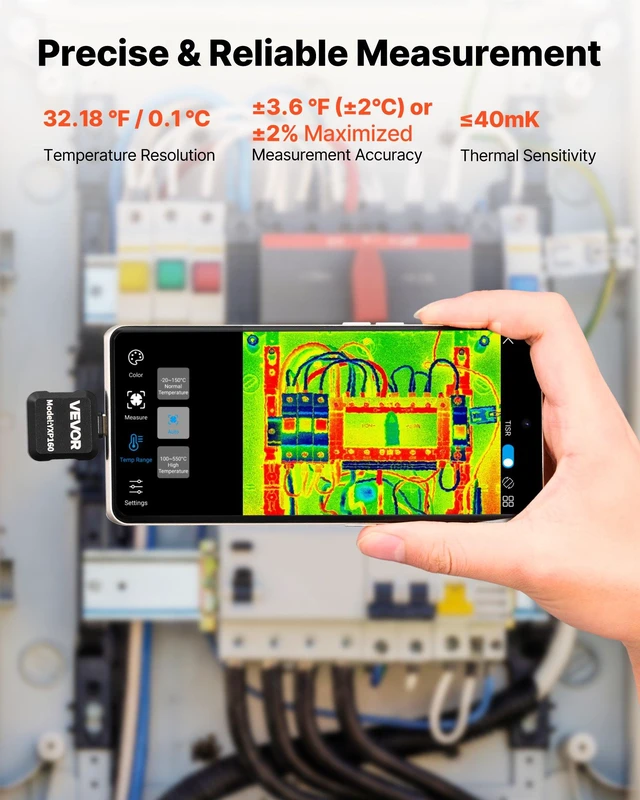 Alt view image 6 of 8 - VEVOR Thermal Imaging Camera for Android, 320 x 240 TISR Super Resolution, 25HZ Refresh Rate Infrared Thermal Imager for Smartphone Tablet, 160 x 120 IR Resolution, -4°F to 1022°F & 15 Color Palettes