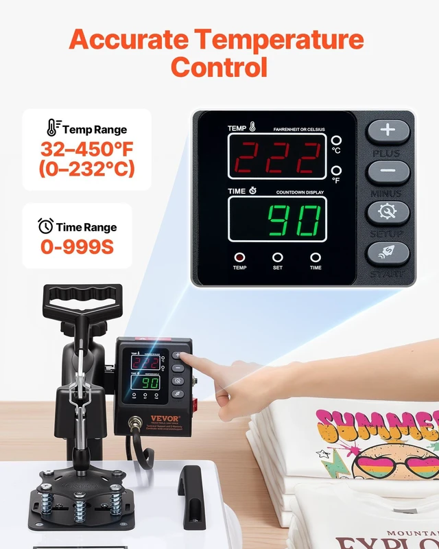 Alt view image 3 of 8 - VEVOR Heat Press Machine, 15 x 15 in, 2-in-1 Multifunction, 360° Swing Away, 1200W Double Tube Fast and Even Heating, Digital Precise Control, Sublimation Press Machine for T-Shirts, Hats, Caps
