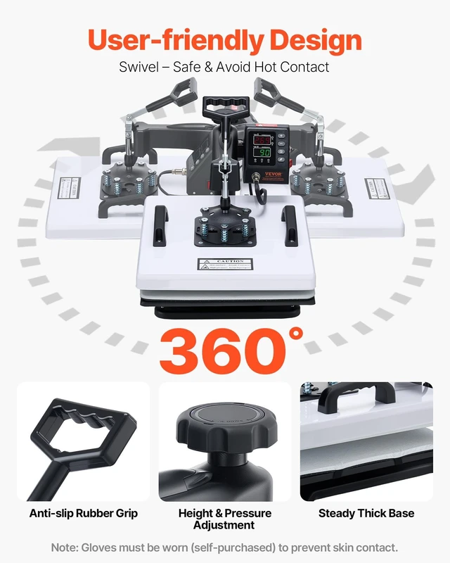 Alt view image 6 of 8 - VEVOR Heat Press Machine, 15 x 15 in, 2-in-1 Multifunction, 360° Swing Away, 1200W Double Tube Fast and Even Heating, Digital Precise Control, Sublimation Press Machine for T-Shirts, Hats, Caps
