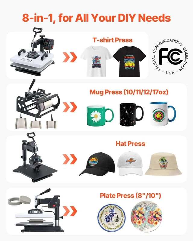 Alt view image 2 of 8 - VEVOR Heat Press Machine, 15 x 15 in, 8-in-1 Multifunction, 360° Swing Away, Heat Up Fast and Even, Digital Precise Control, Sublimation Press Machine for T-Shirts, Mugs, Tumblers, Caps, Plates