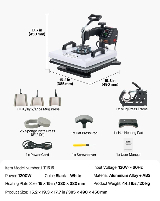 Alt view image 7 of 8 - VEVOR Heat Press Machine, 15 x 15 in, 8-in-1 Multifunction, 360° Swing Away, Heat Up Fast and Even, Digital Precise Control, Sublimation Press Machine for T-Shirts, Mugs, Tumblers, Caps, Plates