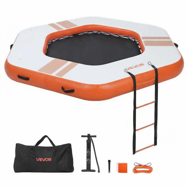 Main image of VEVOR Inflatable Floating Dock, 8.5x8.5 FT Inflatable Dock Platform, Non-Slip Water Mat with Portable Carrying Bag & Detachable Ladder, Floating Water Platform Island Raft for Pool Beach Ocean, Orange