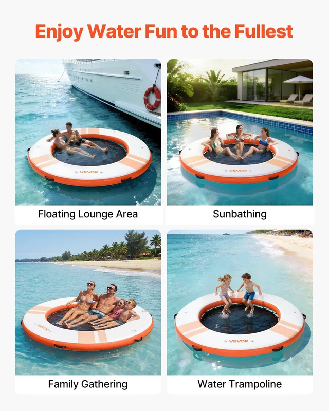 Alt view image 6 of 8 - VEVOR Inflatable Floating Dock, 8 FT Inflatable Dock Platform, Non-Slip Water Air Mat with Portable Carrying Bag and Detachable Ladder, Floating Water Platform Island Raft for Pool Beach Ocean, Orange