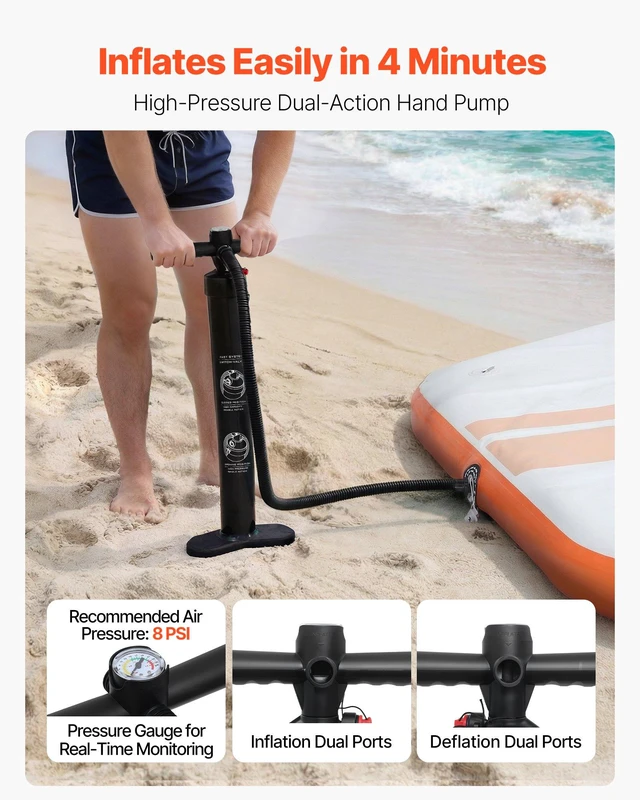 Alt view image 5 of 8 - VEVOR Inflatable Floating Dock, 8.5x8.5 FT Inflatable Dock Platform, Non-Slip Water Mat with Portable Carrying Bag & Detachable Ladder, Floating Water Platform Island Raft for Pool Beach Ocean, Orange