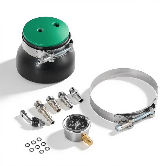 Main image of VEVOR Turbo Boost Leak Tester 4", 3" 6061 Aluminum End Cap, 0-30 PSI Adapter Gauge Range, Check Test Intake Charge Pipe Pressure Leaks with 4 Pairs of Air Fittings for Turbo Cars, SUVs, Diesel Trucks