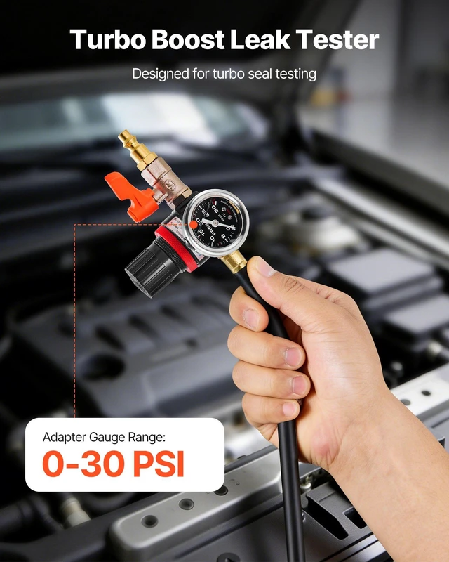 Alt view image 2 of 8 - VEVOR Turbo Boost Leak Tester 4", 3" 6061 Aluminum End Cap, 0-30 PSI Adapter Gauge Range, Check Test Intake Charge Pipe Pressure Leaks with 4 Pairs of Air Fittings for Turbo Cars, SUVs, Diesel Trucks