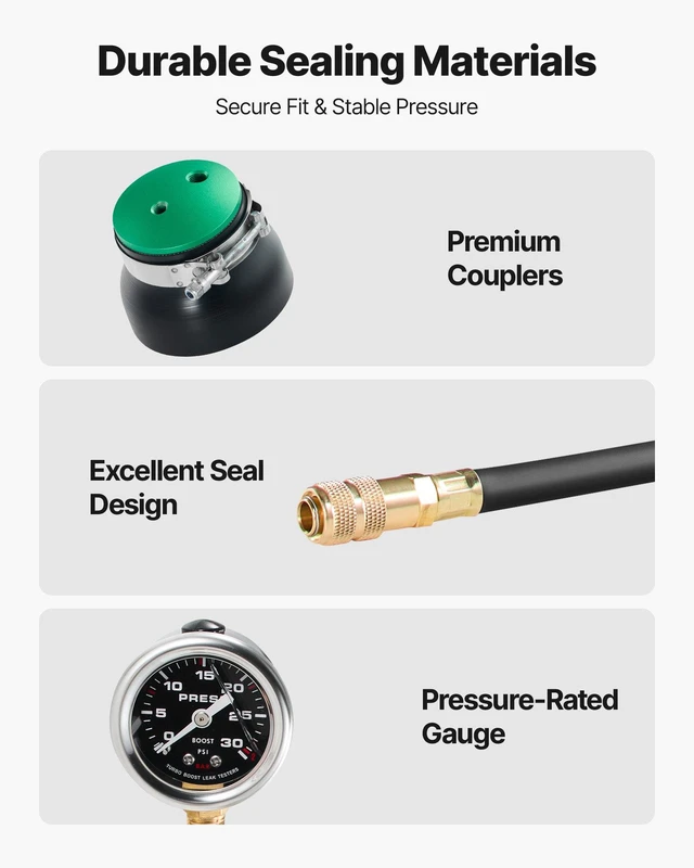 Alt view image 5 of 8 - VEVOR Turbo Boost Leak Tester 4", 3" 6061 Aluminum End Cap, 0-30 PSI Adapter Gauge Range, Check Test Intake Charge Pipe Pressure Leaks with 4 Pairs of Air Fittings for Turbo Cars, SUVs, Diesel Trucks