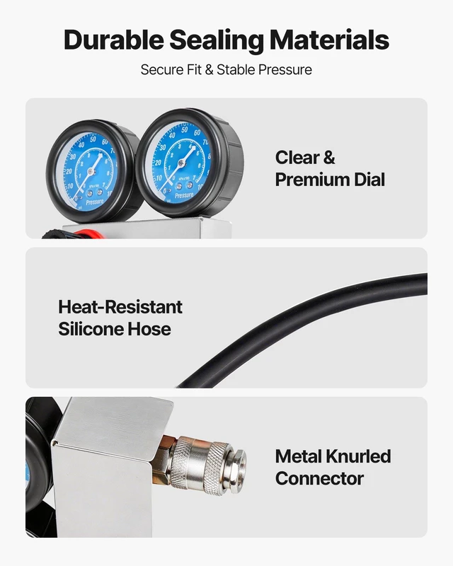 Alt view image 5 of 8 - VEVOR Engine Cylinder Compression Tester Kit, Pressure Gauge Range of 0-100 PSI, Automotive Leak Down Tester Kit with 4 Adapters & Air Fittings, Pressure Check & Leakage Rate Test on Cars, Motorcycles